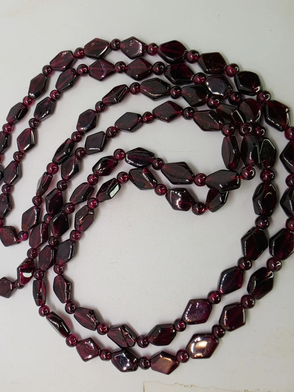 Antique Vintage Art Deco Czech Garnet Rhombus Glass Flapper Necklace 36